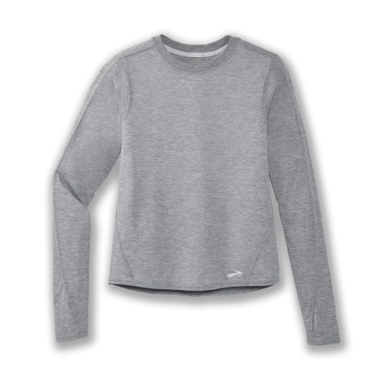 Brooks Distance Long Sleeve Running Shirt - Women's - Heather Ash/Grey (83517-LDJB)